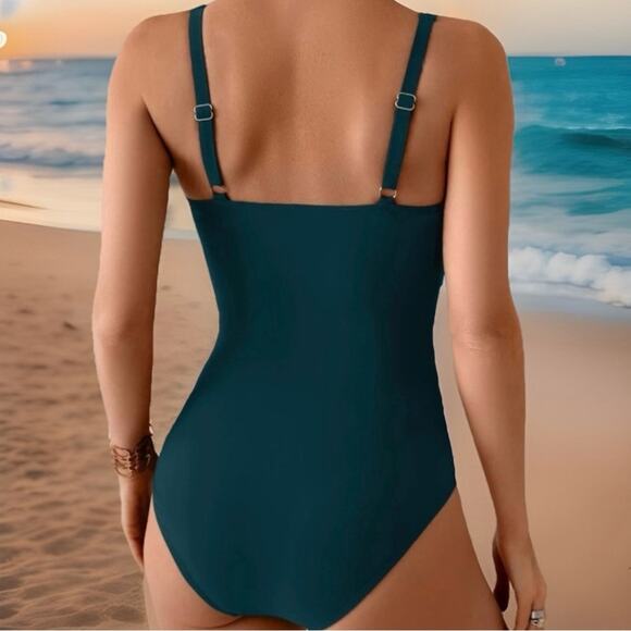B2prity Swimsuit Women L Green Twist Front Underwire Tummy Control 1 Piece Ruche - Picture 3 of 6